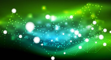 Parlak yıldız, neon parlayan dijital ışık noktaların birleştirilmesi.