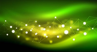 Parlak yıldız, neon parlayan dijital ışık noktaların birleştirilmesi.