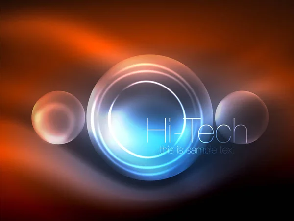 Розмите неонове сяюче коло, високотехнологічний сучасний шаблон бульбашок, техно-світяться скляні круглі форми або сфери. Геометричний абстрактний фон — стоковий вектор