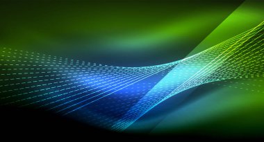 Yumuşak ışık efekti, parlak parlak neon koyu arka plan üzerinde düz çizgiler. Enerji Teknoloji fikir