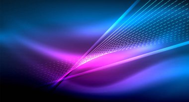 Yumuşak ışık efekti, parlak parlak neon koyu arka plan üzerinde düz çizgiler. Enerji Teknoloji fikir