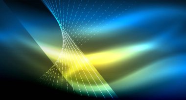 Yumuşak ışık efekti, parlak parlak neon koyu arka plan üzerinde düz çizgiler. Enerji Teknoloji fikir