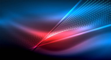 Yumuşak ışık efekti, parlak parlak neon koyu arka plan üzerinde düz çizgiler. Enerji Teknoloji fikir