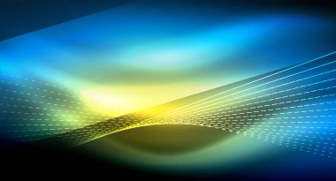 Yumuşak ışık efekti, parlak parlak neon koyu arka plan üzerinde düz çizgiler. Enerji Teknoloji fikir