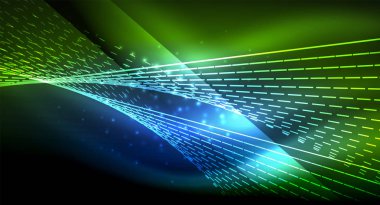 Yumuşak ışık efekti, parlak parlak neon koyu arka plan üzerinde düz çizgiler. Enerji Teknoloji fikir