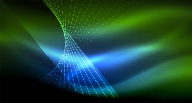 Yumuşak ışık efekti, parlak parlak neon koyu arka plan üzerinde düz çizgiler. Enerji Teknoloji fikir