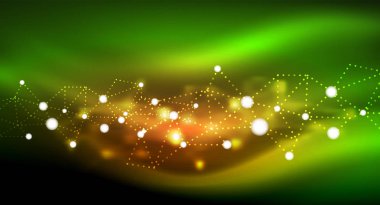 Parlak yıldız, neon parlayan dijital ışık noktaların birleştirilmesi.