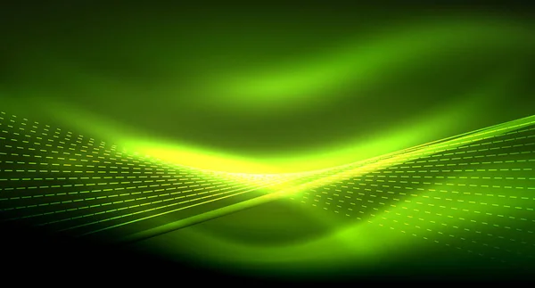滑らかな光の効果、輝く光沢のあるネオン暗い背景上の直線。エネルギー技術の考え — ストックベクタ