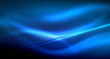 Yumuşak ışık efekti, parlak parlak neon koyu arka plan üzerinde düz çizgiler. Enerji Teknoloji fikir