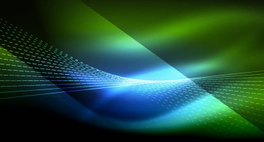 Yumuşak ışık efekti, parlak parlak neon koyu arka plan üzerinde düz çizgiler. Enerji Teknoloji fikir