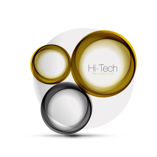 Cirkel web layout - digital techno sfärer - web banner, knapp eller ikonen med texten. Glänsande virvel färg abstrakt cirkel design, högteknologiska futuristiska symbol med färg ringar och grå metalliskt grundämne — Stock vektor