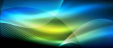 Koyu, parlak hareket, sihirli alan ışık parlayan soyut dalga. Techno arka plan