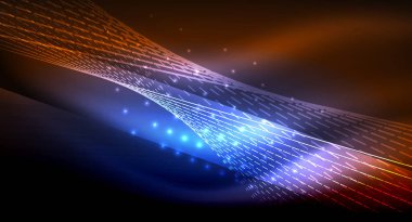 Yumuşak ışık efekti, parlak parlak neon koyu arka plan üzerinde düz çizgiler. Enerji Teknoloji fikir