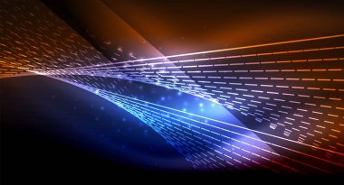 Yumuşak ışık efekti, parlak parlak neon koyu arka plan üzerinde düz çizgiler. Enerji Teknoloji fikir