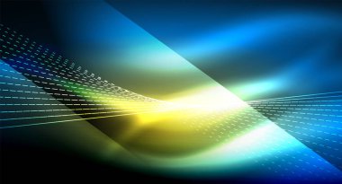 Yumuşak ışık efekti, parlak parlak neon koyu arka plan üzerinde düz çizgiler. Enerji Teknoloji fikir