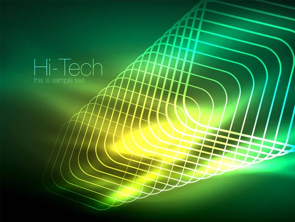 Quadrados de contorno brilhantes de néon no escuro —  Vetores de Stock