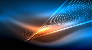 Yumuşak ışık efekti, parlak parlak neon koyu arka plan üzerinde düz çizgiler. Enerji Teknoloji fikir