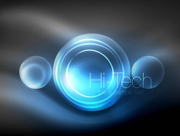 Círculo de brilho de néon borrado, modelo de bolha moderna oi-tech, formas ou esferas redondas de vidro brilhante techno. Fundo geométrico abstracto —  Vetores de Stock