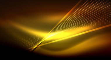 Yumuşak ışık efekti, parlak parlak neon koyu arka plan üzerinde düz çizgiler. Enerji Teknoloji fikir