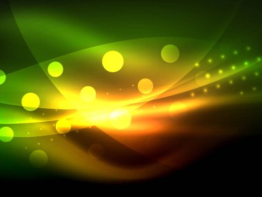 Neon dalga arka plan ışık efektleri, ışıltılı ve parlak nokta, karanlıkta, sihirli enerji parlak renkleri ile curvy hatları ile