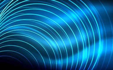 Yuvarlak parlak neon şekiller, techno arka plan. Soyut parlak saydam daireler karanlık teknolojisi alanı