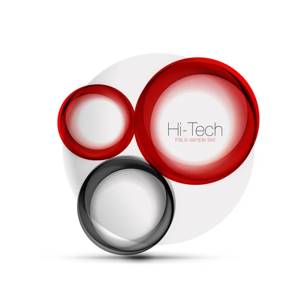 Cirkel web lay-out - digitale techno bollen - webbanner, knop of pictogram met tekst. Glanzende swirl kleur abstracte cirkel ontwerp, hi-tech futuristische symbool met kleur ringen en grijs metalen element — Stockvector