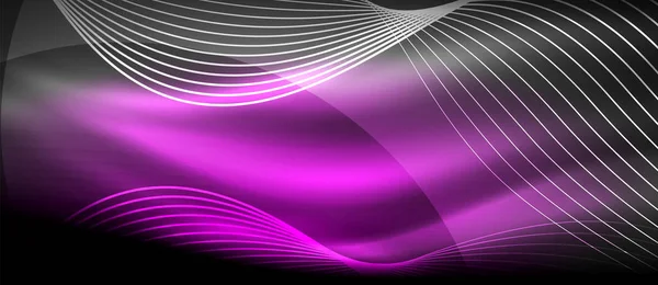 发光的抽象波浪在黑暗, 闪亮的运动, 魔术空间光。技术文摘背景 — 图库矢量图片
