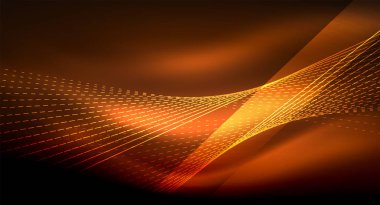 Yumuşak ışık efekti, parlak parlak neon koyu arka plan üzerinde düz çizgiler. Enerji Teknoloji fikir