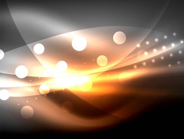 Neon dalga arka plan ışık efektleri, ışıltılı ve parlak nokta, karanlıkta, sihirli enerji parlak renkleri ile curvy hatları ile