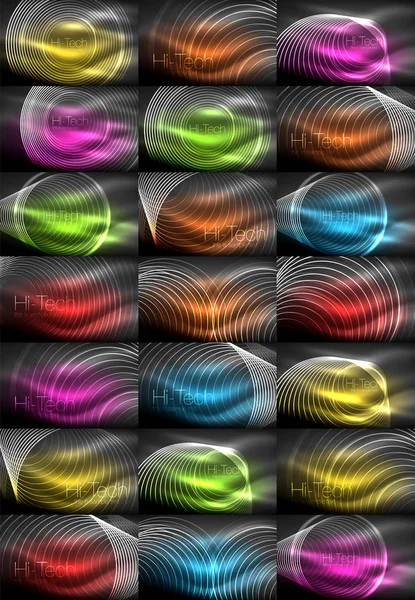Mega collection of neon glowing shiny light backgrounds — Stock Vector