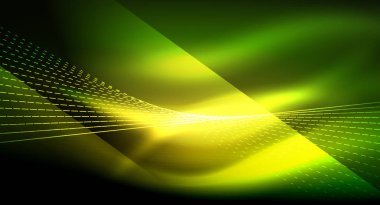 Yumuşak ışık efekti, parlak parlak neon koyu arka plan üzerinde düz çizgiler. Enerji Teknoloji fikir