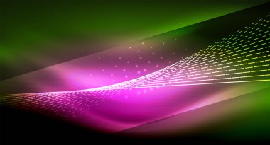 Yumuşak ışık efekti, parlak parlak neon koyu arka plan üzerinde düz çizgiler. Enerji Teknoloji fikir