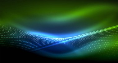 Yumuşak ışık efekti, parlak parlak neon koyu arka plan üzerinde düz çizgiler. Enerji Teknoloji fikir