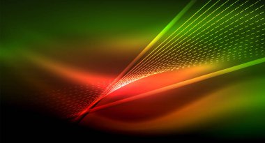 Yumuşak ışık efekti, parlak parlak neon koyu arka plan üzerinde düz çizgiler. Enerji Teknoloji fikir