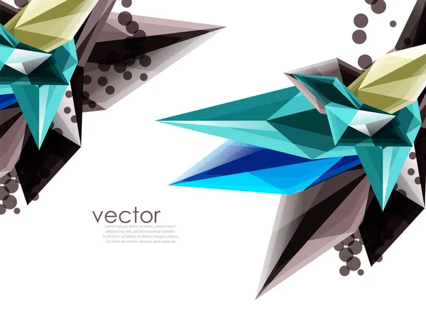 Kleur glas kristallen op witte achtergrond, geometrische abstracte compositie met glas edelstenen en copyspace, achtergrond sjabloon — Stockvector