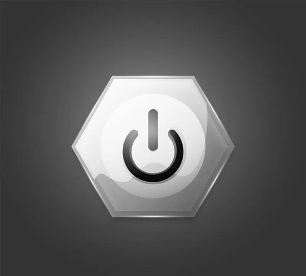 Glas transparant effect macht startknop, op uit pictogram, vector Ui of app symbool ontwerp — Stockvector
