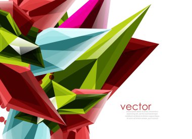 Beyaz arka plan, cam değerli taşlar ve boşaltmak, arka plan şablonu geometrik soyut kompozisyonu üzerinde renk cam kristalleri