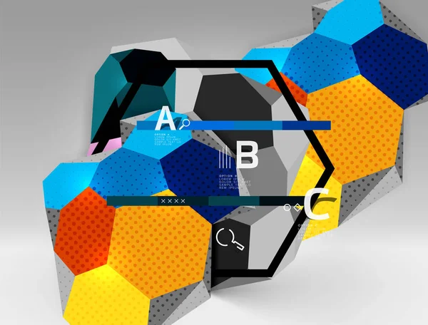 3D sechseckige geometrische Komposition, geometrischer digitaler abstrakter Hintergrund — Stockvektor