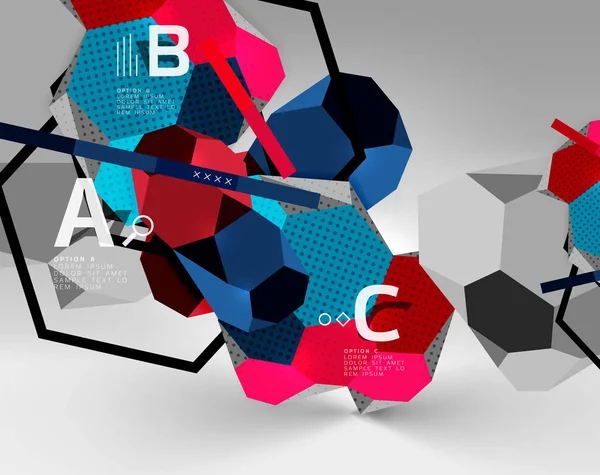 3D sechseckige geometrische Komposition, geometrischer digitaler abstrakter Hintergrund — Stockvektor