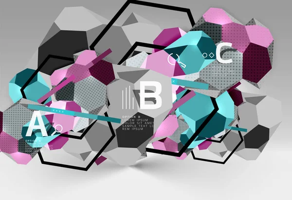 3d hexagon composição geométrica, geométrica digital abstrato fundo —  Vetores de Stock