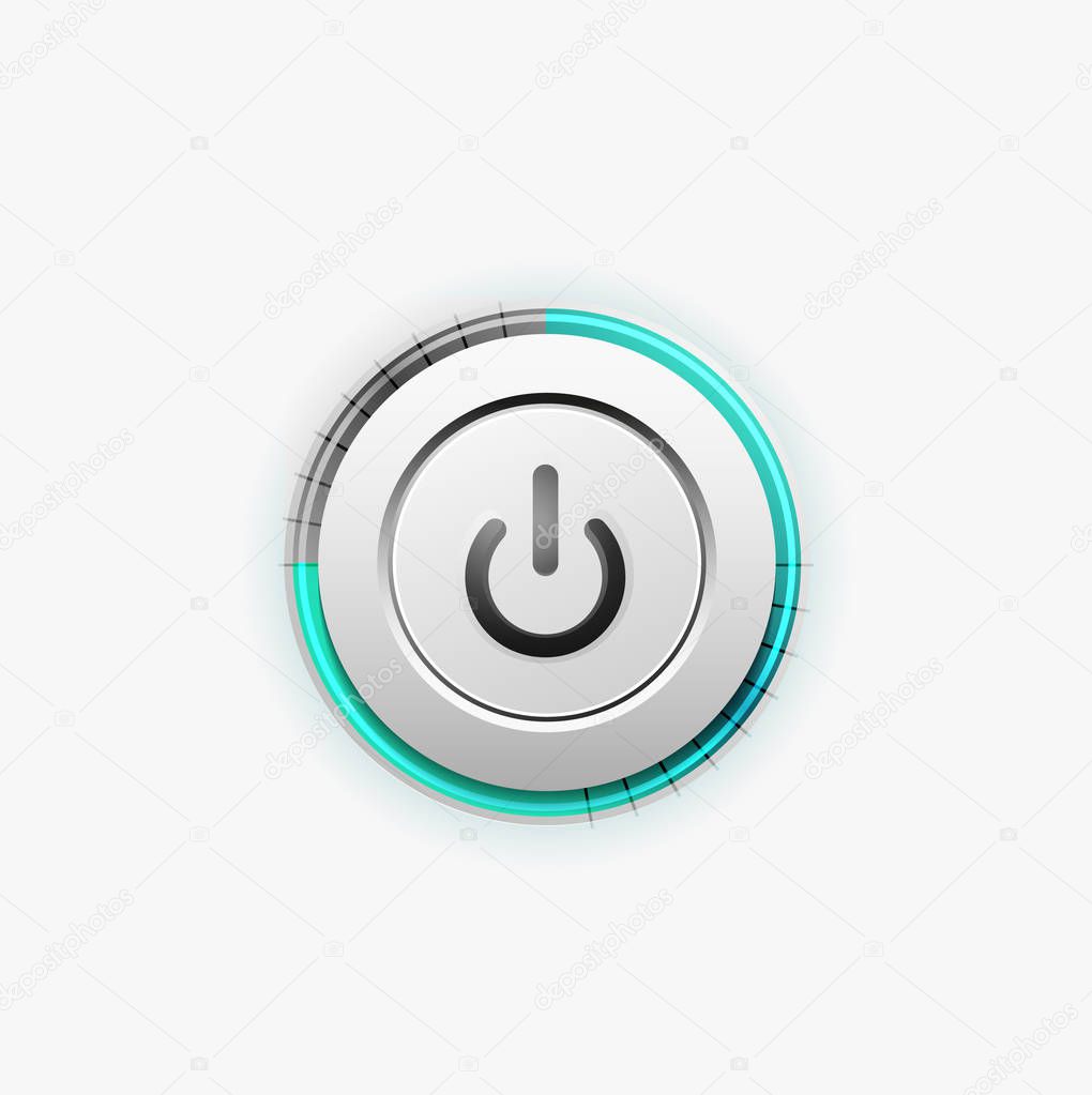 Vector power button technology logo, digital art techno concept, on off icon