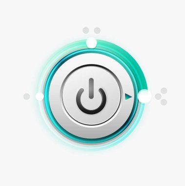 Teknoloji düğmesi, dijital sanat techno kavramı, simge güç