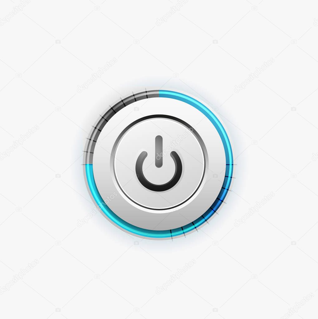 Vector power button technology logo, digital art techno concept, on off icon