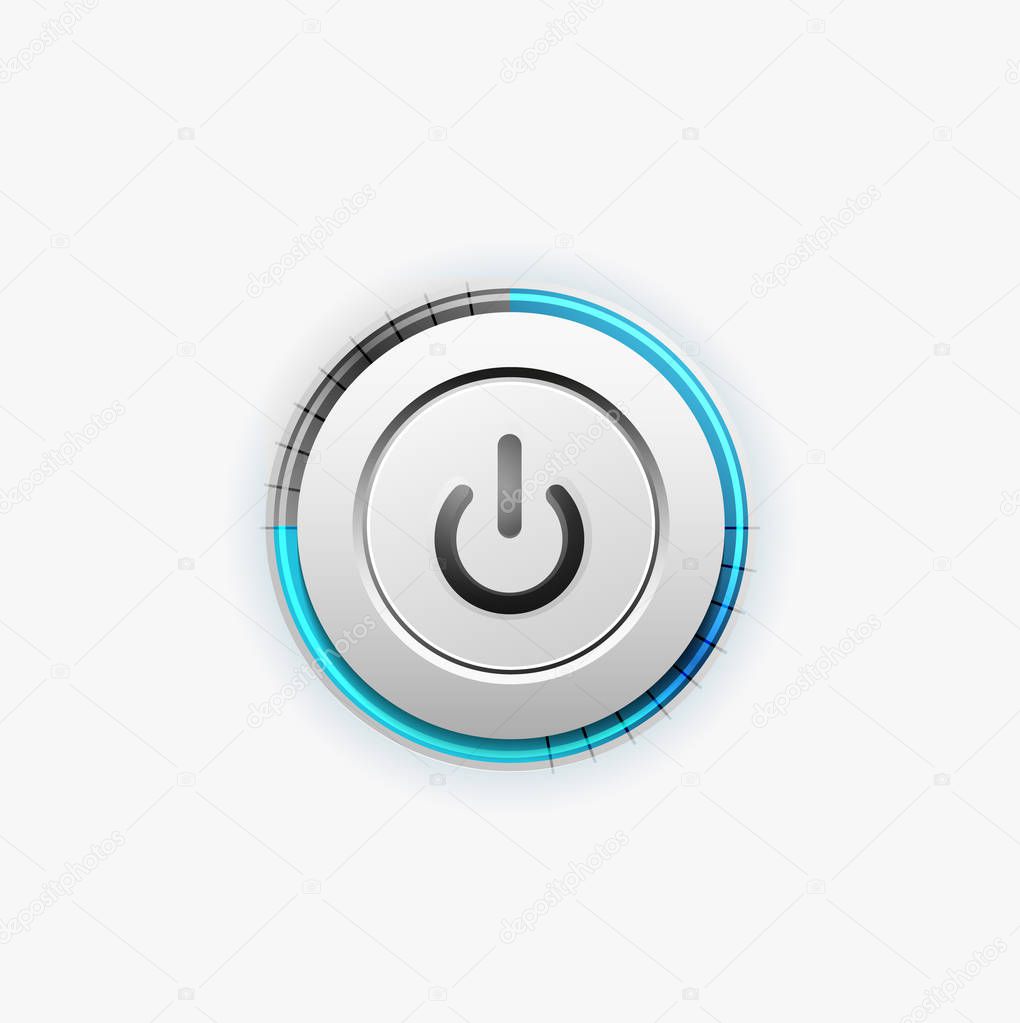 Power button technology logo, digital art techno concept, on off icon