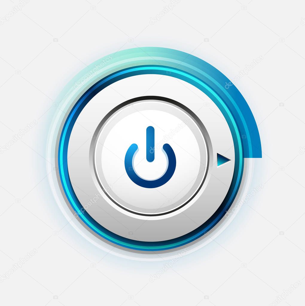 Vector power button technology logo, digital art techno concept, on off icon