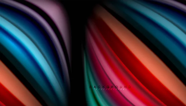 Fluid wavy multicolored lines on black — Stock Vector