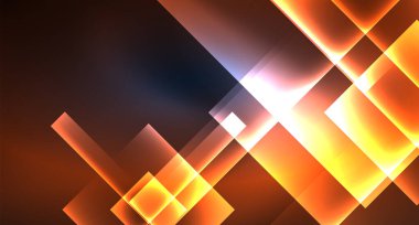 Neon parlayan tekno kare dikdörtgen çizgiler, mavi hi-tech fütüristik soyut arka plan