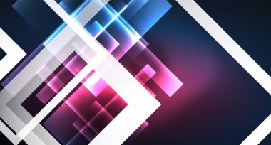 Neon parlayan tekno kare dikdörtgen çizgiler, mavi hi-tech fütüristik soyut arka plan