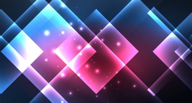 Neon parlayan tekno kare dikdörtgen çizgiler, mavi hi-tech fütüristik soyut arka plan