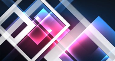 Neon parlayan tekno kare dikdörtgen çizgiler, mavi hi-tech fütüristik soyut arka plan